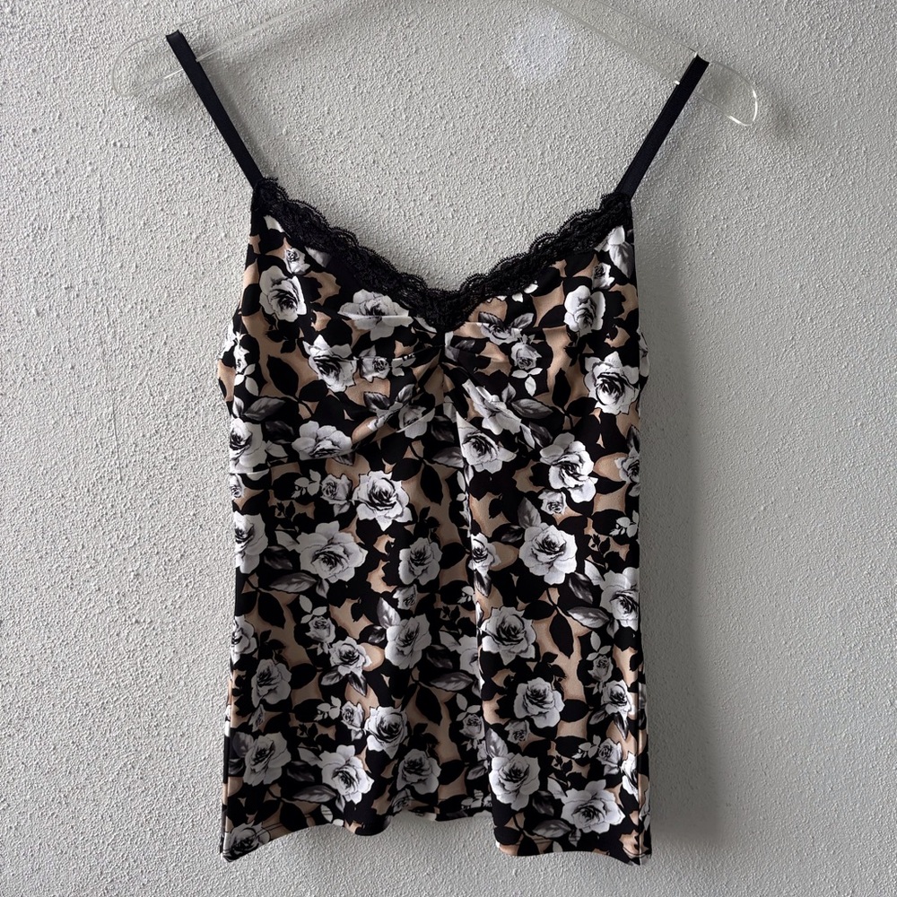 WHBM Small Floral Camisole Lace Trim Adjustable Straps‎ Career Party Stretch